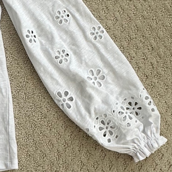 Boden Broderie Insert Long Sleeve Jersey Top White 6 Embroidered Preppy Cut-Out - Picture 9 of 15